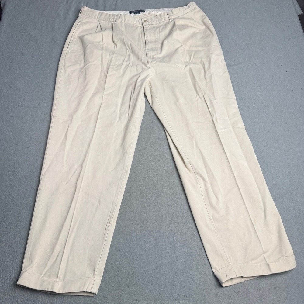 Polo Ralph Lauren Hammond Pant Mens 40x30 Beige Tan Pleated Cotton Chino Trouser